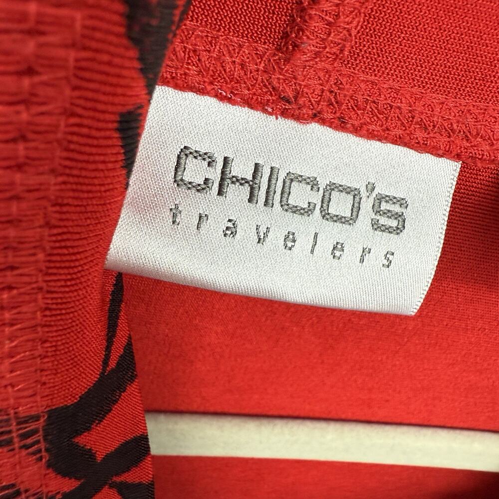 Chicos Travelers Jacket 3 XL Red Black Lantern Print Zip Hooded Art Top - Picture 7 of 11